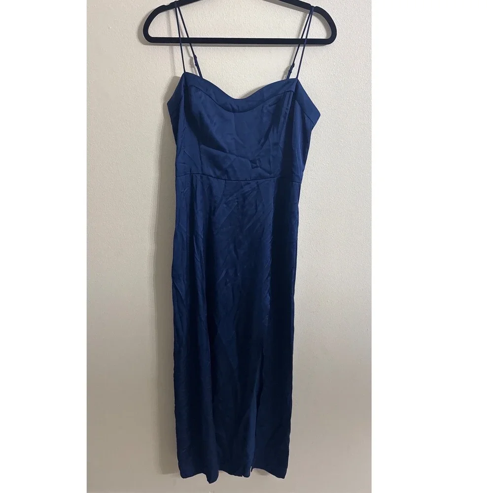 Abercrombie & Fitch Camille Satin Midi Dress Navy Blue High Slit Size Medium